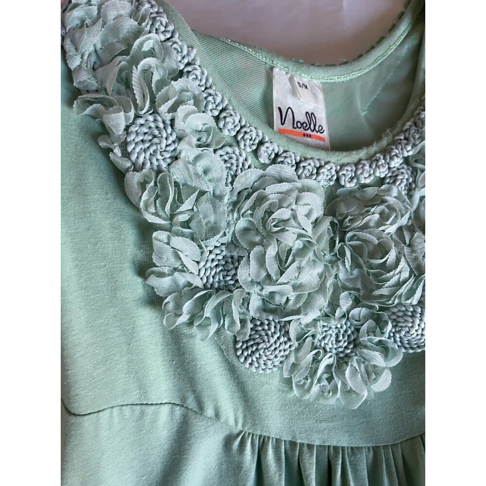 Noelle Knit Dress Size S/M Mint Green Crochet Lace Rosette Embellished - Picture 8 of 10